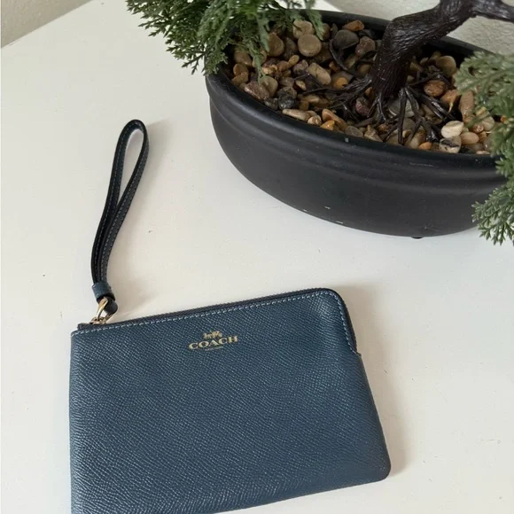 Coach Blue Leather Wristlet with Gold Accents - Picture 2 of 5